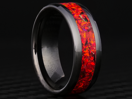 Crimson Red Opal Glowstone Ring on Black Ceramic Fashion