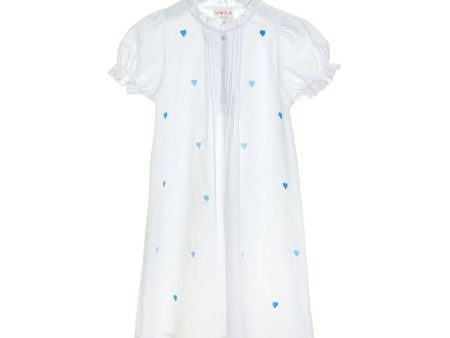 Girls Nightdress with Embroidered Hearts Blue Online Sale