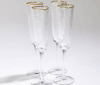 Set of 4 Hammered Champagne Glass With Gold Rim For Discount