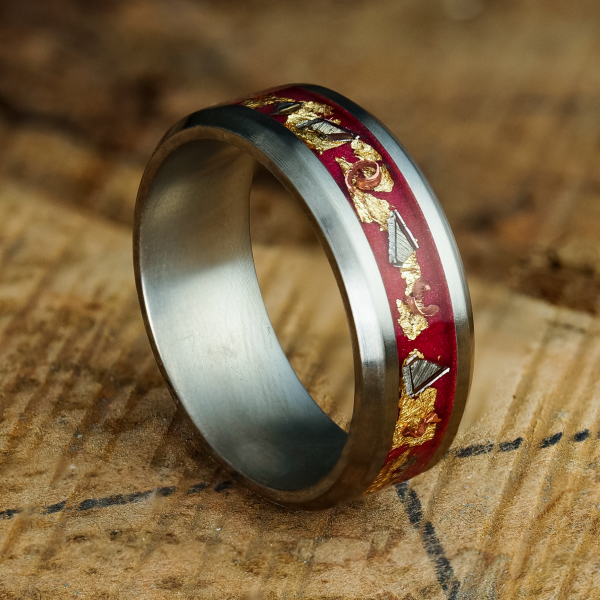 Regal Glowstone Ring on Titanium | Meteorite, Copper, and Gold Leaf For Discount