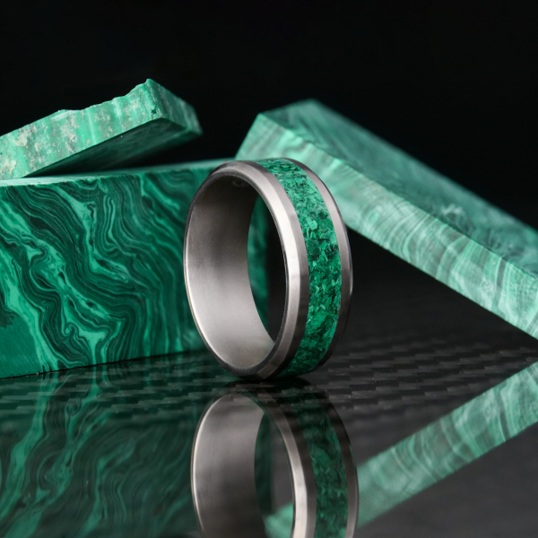 Malachite Glowstone Ring on Titanium on Sale