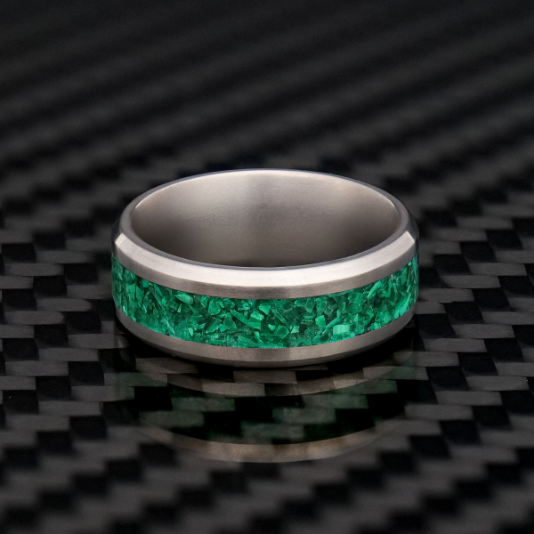 Malachite Glowstone Ring on Titanium on Sale