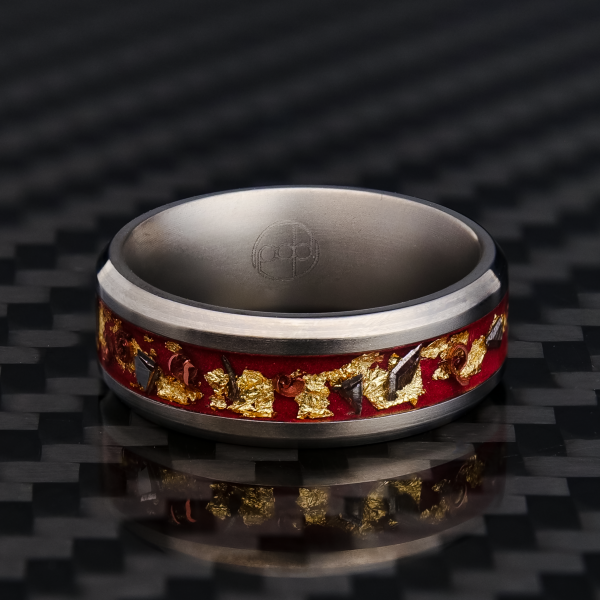 Regal Glowstone Ring on Titanium | Meteorite, Copper, and Gold Leaf For Discount