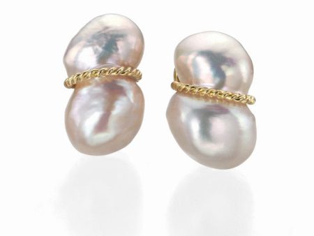 Fresh Water Peanut Pearl and Gold Earrings For Cheap