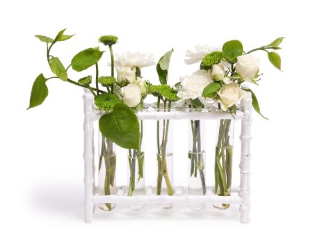 White Natural Bamboo Vase with Five Glass Tubes Discount