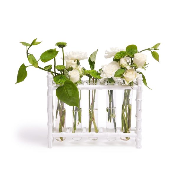 White Natural Bamboo Vase with Five Glass Tubes Discount