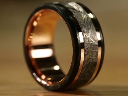 Meteorite and Carbon Fiber Ring with Rose Gold Liner Cheap