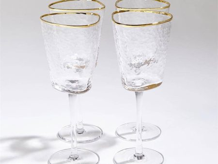 Set of 4 Hammered Wine Glasses With Gold Rim Online Sale