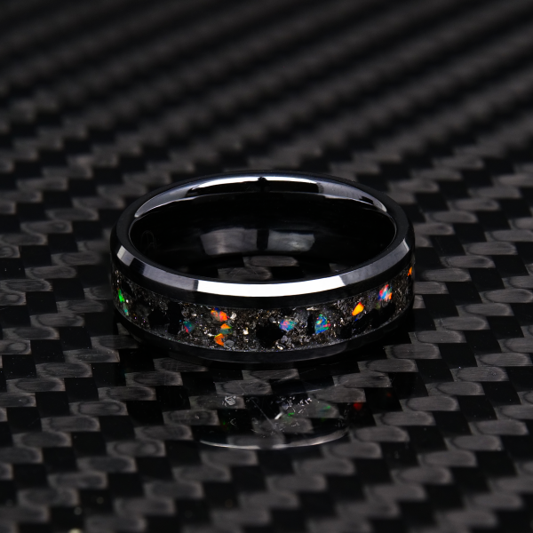 Black Tourmaline Glowstone Ring on Black Ceramic Hot on Sale