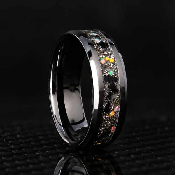 Black Tourmaline Glowstone Ring on Black Ceramic Hot on Sale